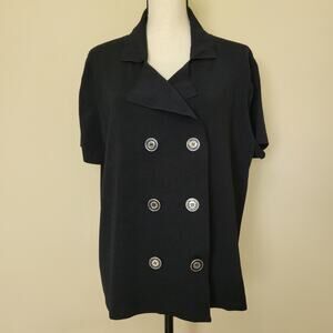 Cable & Gage Woman 2X Double Breasted Front Lapel Short Sleeve Top Black